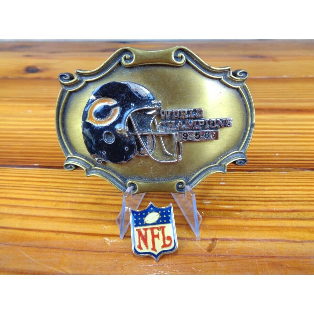 Chicago Bears 1985-1986 NFL World Champions Belt Buckle w/ VTG NFL Pin!!